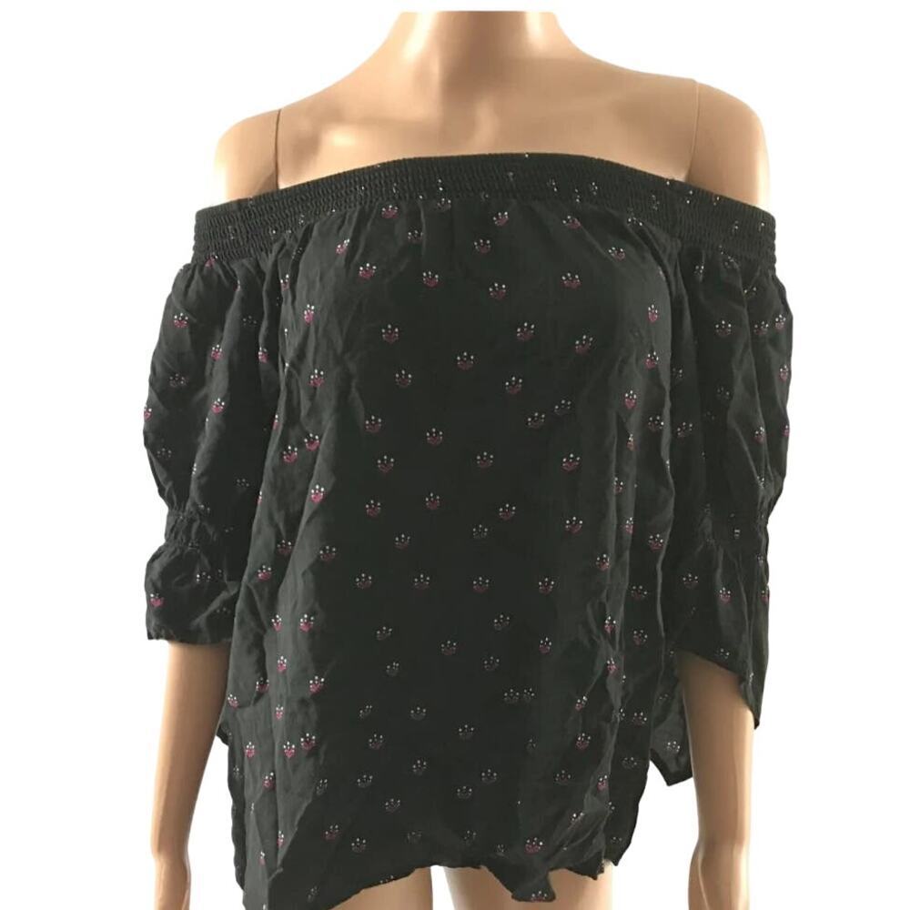 EXPRESS Women's Black/Pink Elastic‎ Cold Shoulder Flared Half Sleeve Blouse Sz S